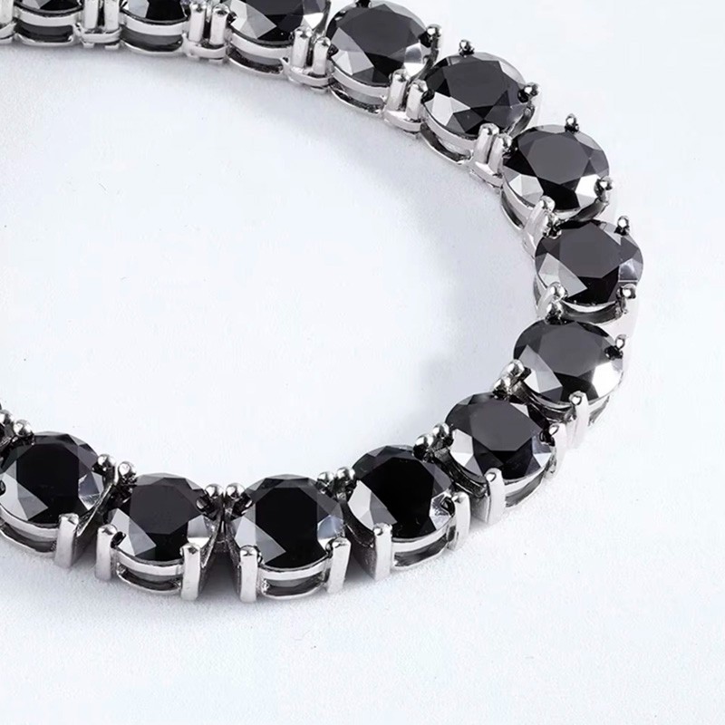 5mm D VVS1 Black Moissanite Tennis Chain Necklace Hip Hop 18K White Gold Plated