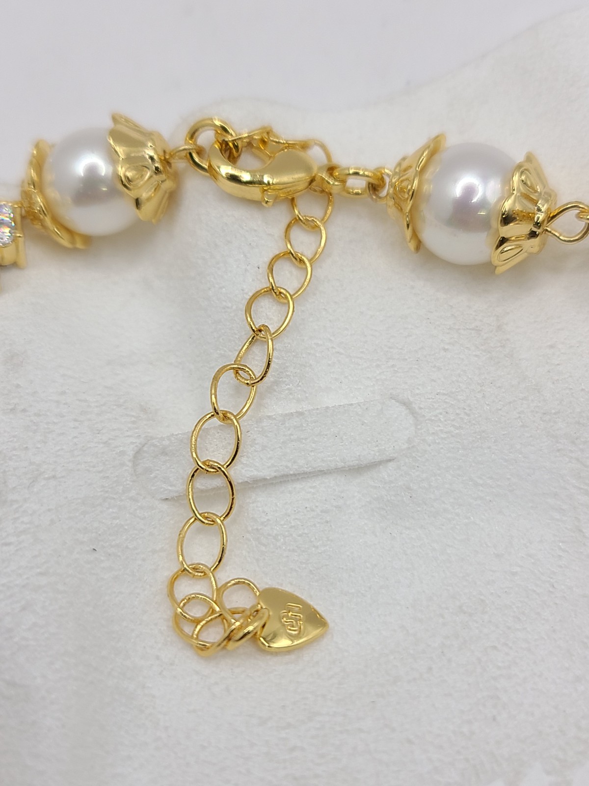 En Route Jewelry Daisy Pearl Necklace 18k Gold Plated CZ 17″-20″