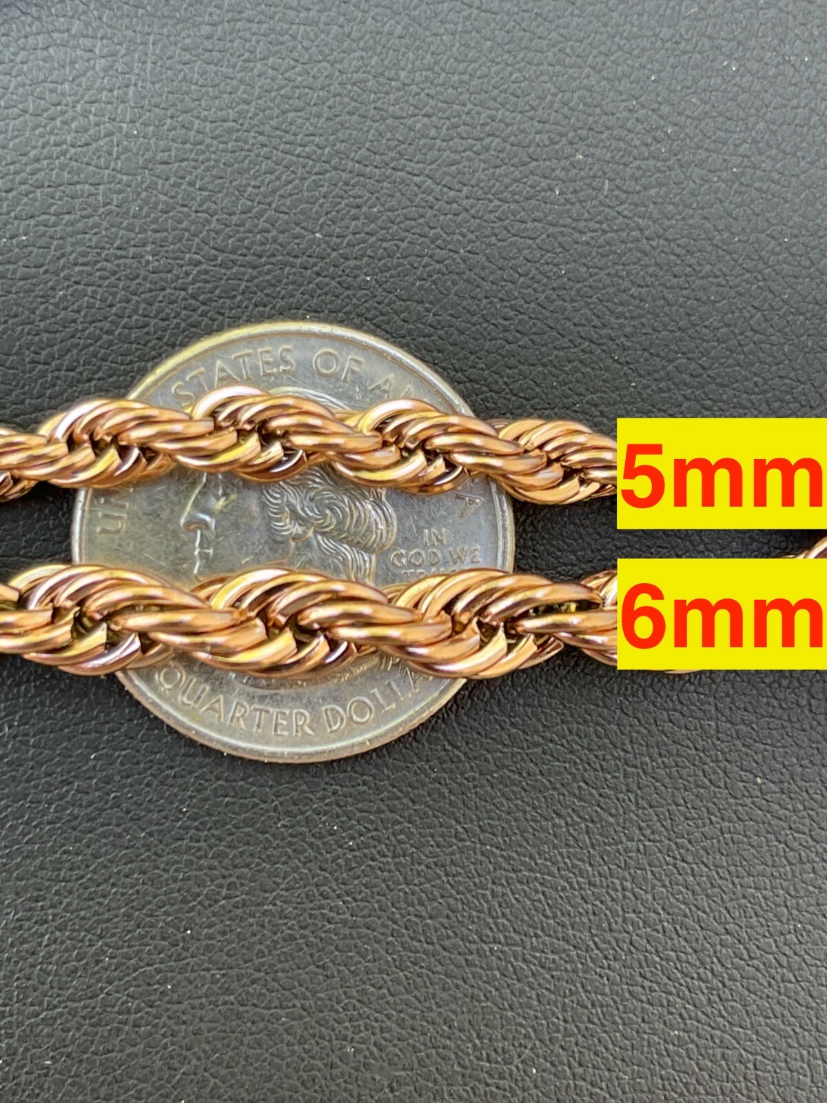 Men’s Real Rope Chain Necklace 14k Rose Gold Plated Stainless Steel 2mm-6mm