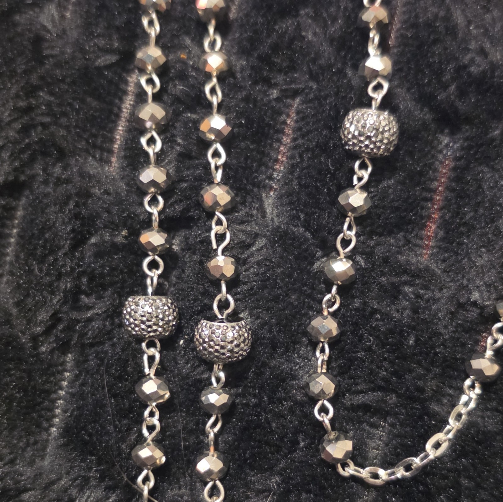 INC Silver Tone Layered Multi-Strand Oval Link Chain Necklace Crystal Beads