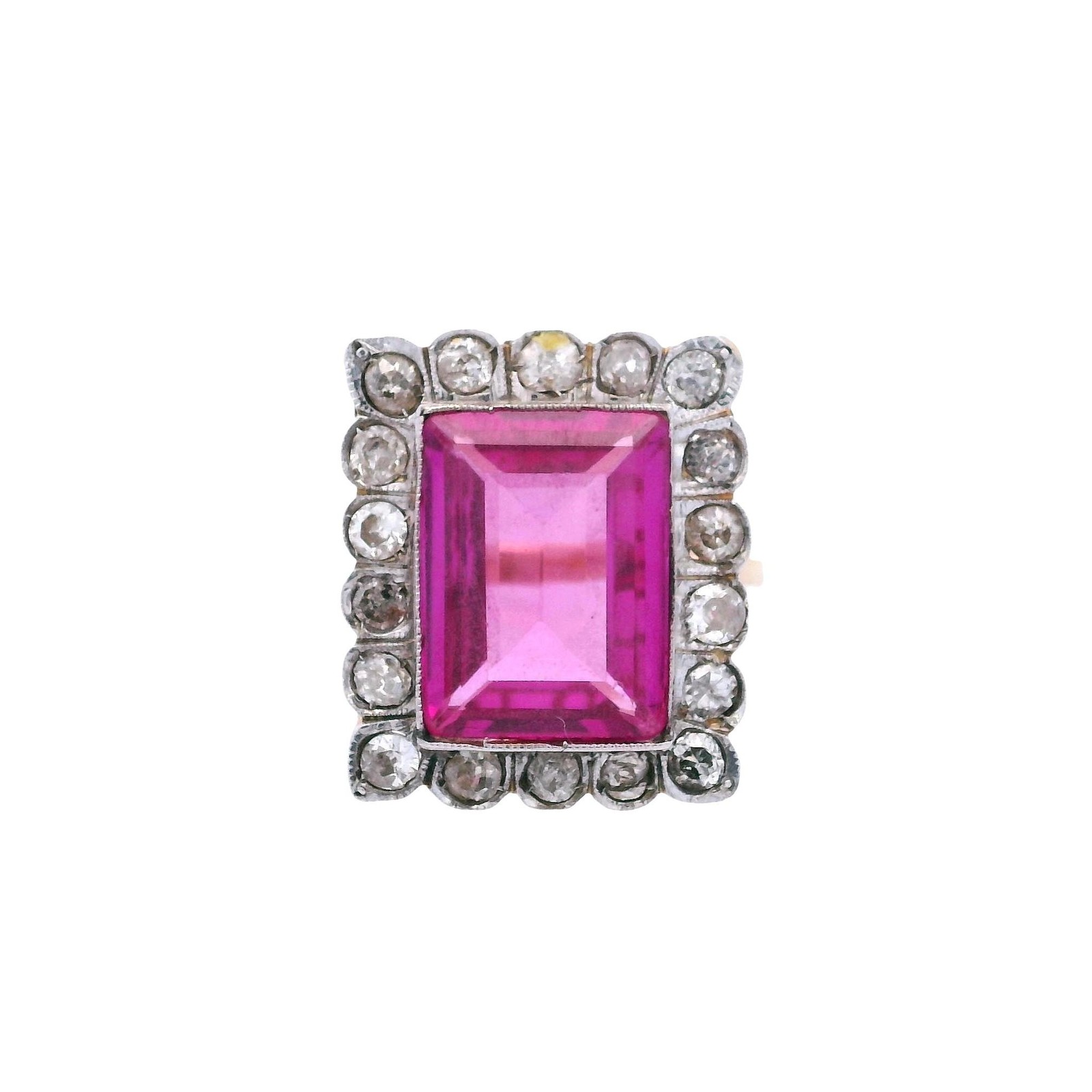 Antique 18kt Gold & Platinum Set with Diamonds & Synthetic Rubies