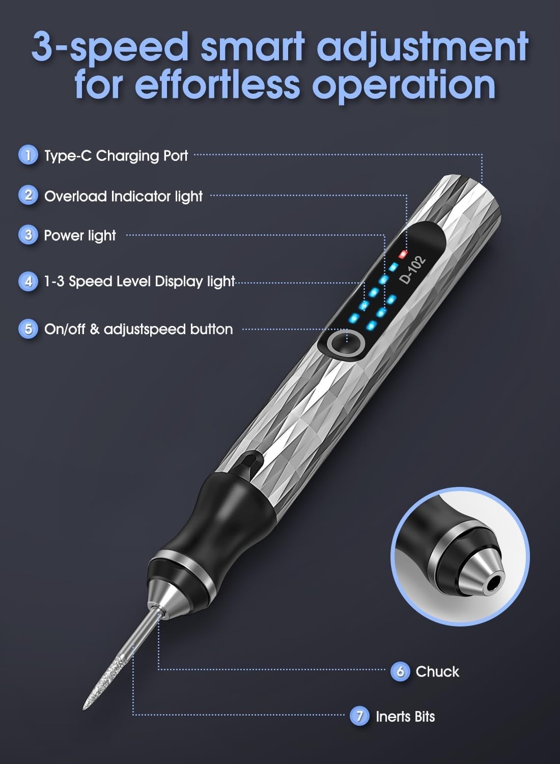 Upgraded Electric Engraving Pen with 37 Bits & 3-Speed Adjust,USB Rechargeable,R