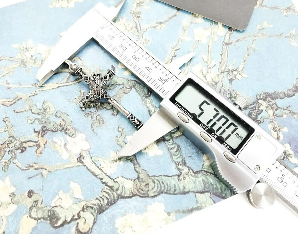 Cross Pendant Crown Antique Vintage 925 Sterling Silver 2.2 Inches Long
