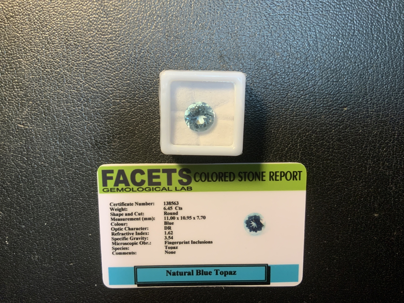 6.45 Cts Certified Natural Round Cut Blue Topaz