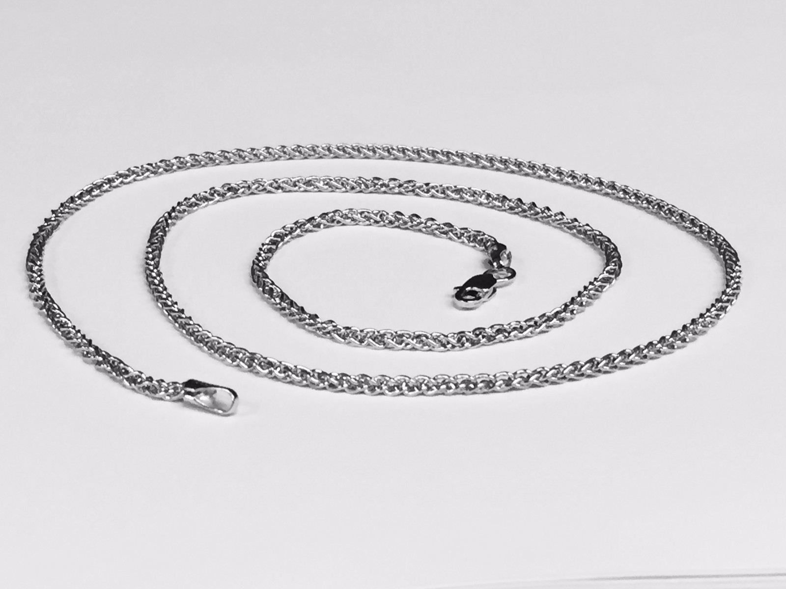 18k White Gold 16″ Basket Rope Round Wheat Link Chain Necklace 1.4 mm 3.3 grams