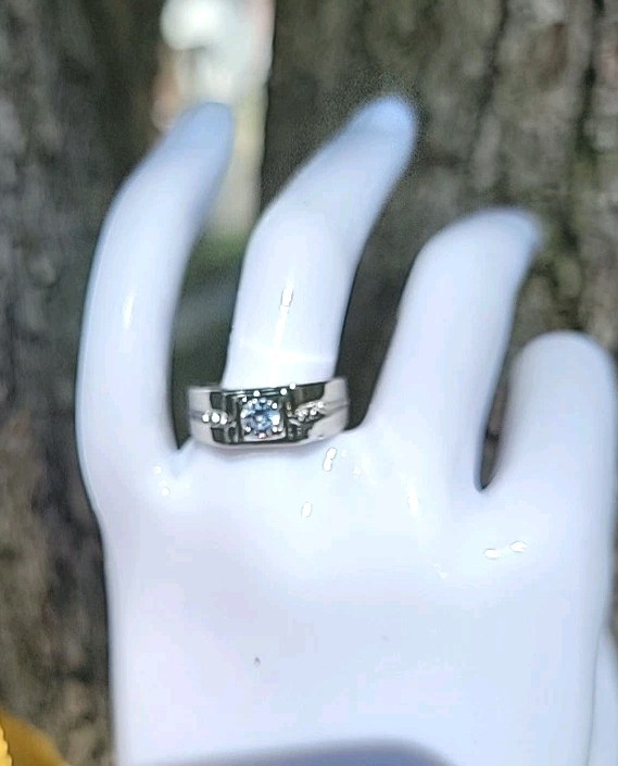 Mens Solitaire Ring White Gold EP 1 CT Simulated Diamonds (pinky)