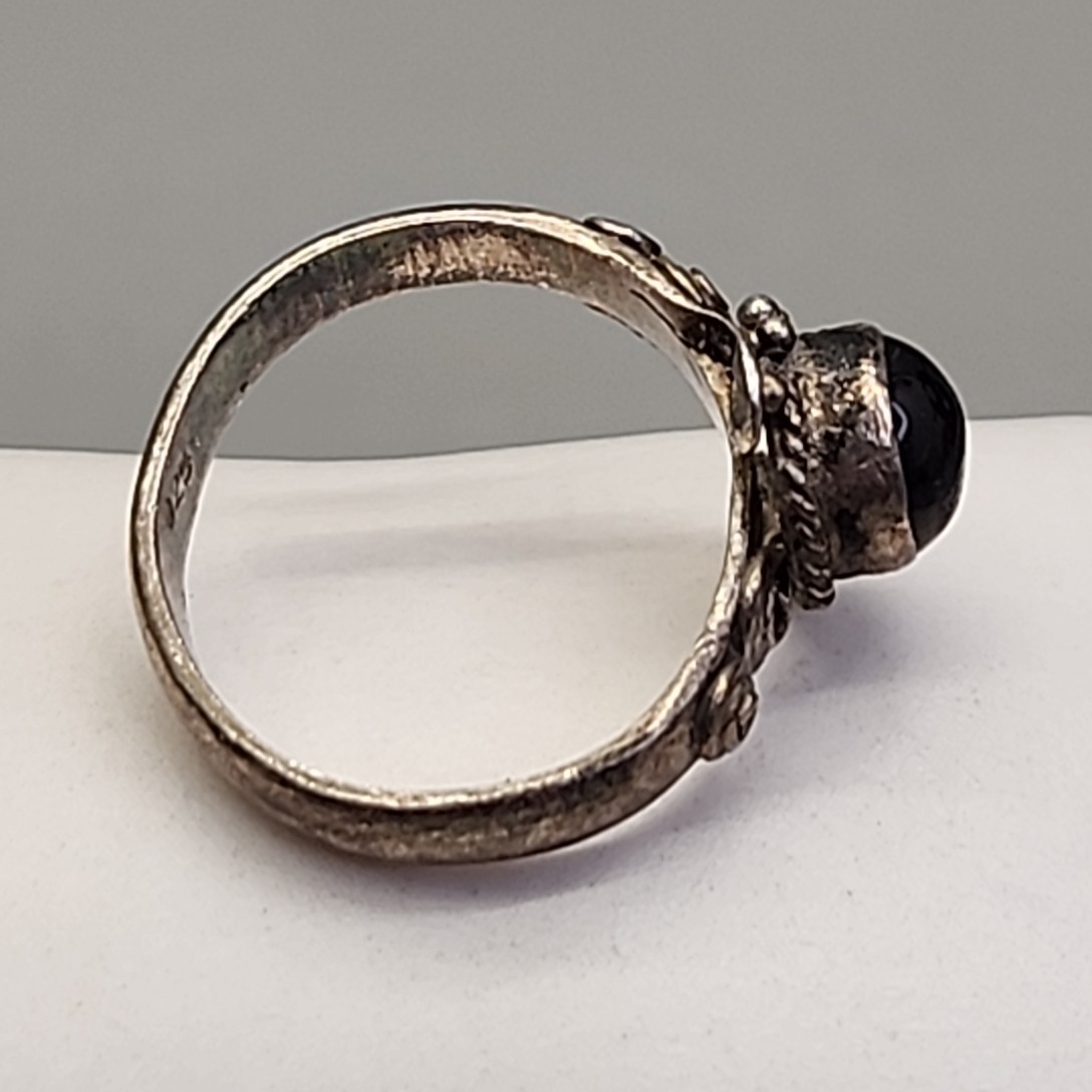 Black Onyx Ring Sterling Silver 925 Handmade Swirls Small Size 4