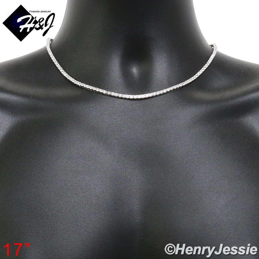 18″-28″MEN 925 STERLING SILVER ICY BLING CZ 3MM 1 ROW TENNIS CHAIN NECKLACE*N10