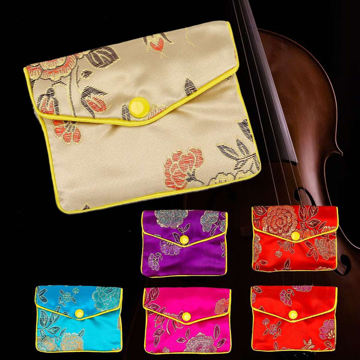 12 Fancy Silk Chinese Jewelry Purse Pouches with Zipper Gift Bag Pouch 3″ x 3.9″
