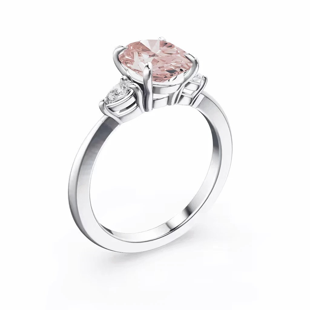 Oval Cut 3.20 Ct IGI Lab Created Diamond Ring Fancy Intense Pink 18k White Gold