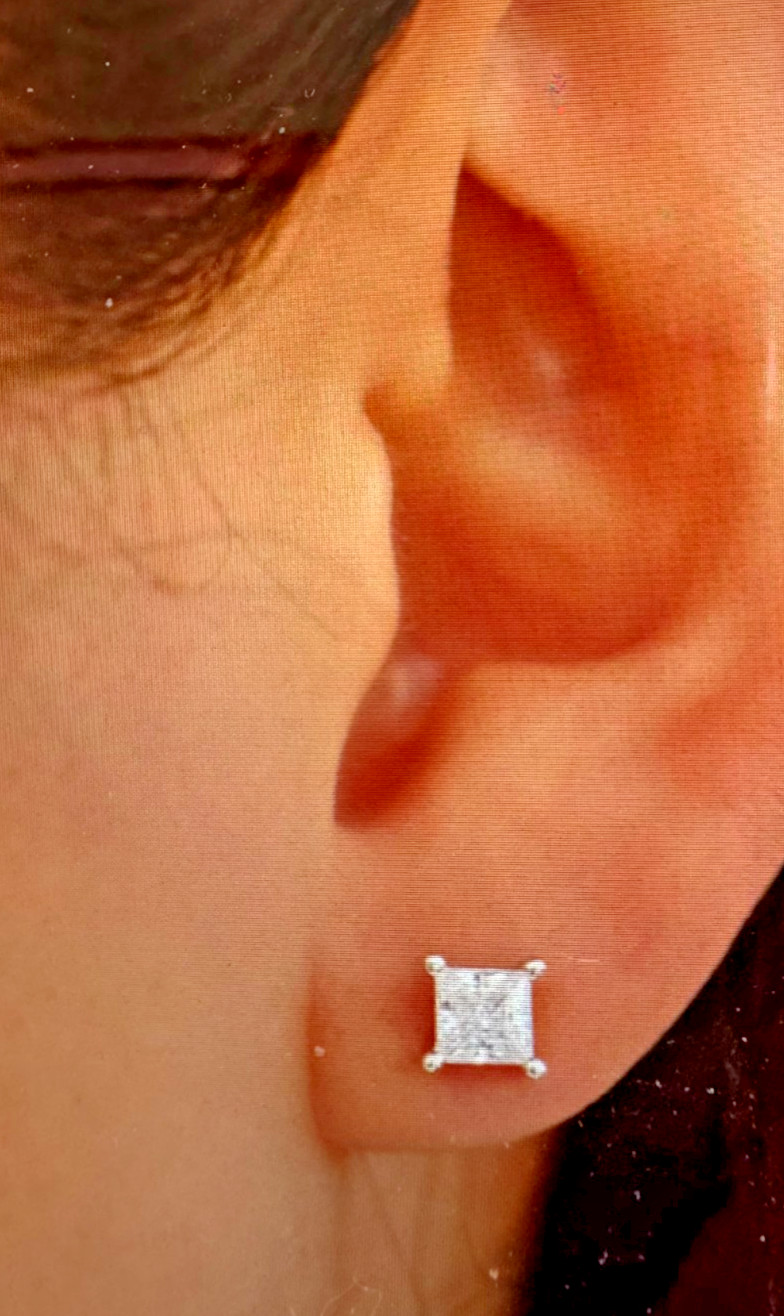 Modern Gents Mini Princess Stud Earrings 925 Sterling Silver w/ Box & Pouch