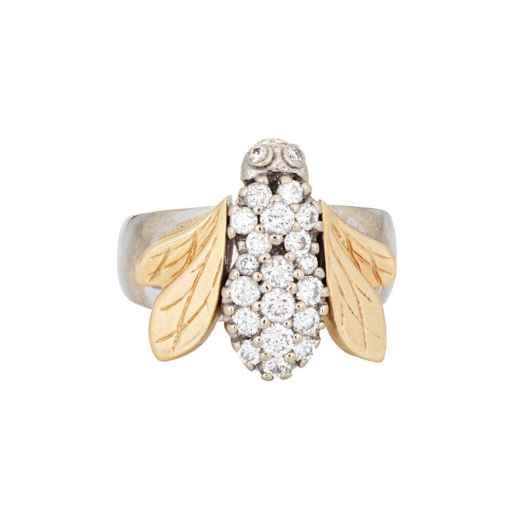 2 Ct Round Cut Simulated Diamond Women Bee Band Ring 14k Two Tone Gold Plated