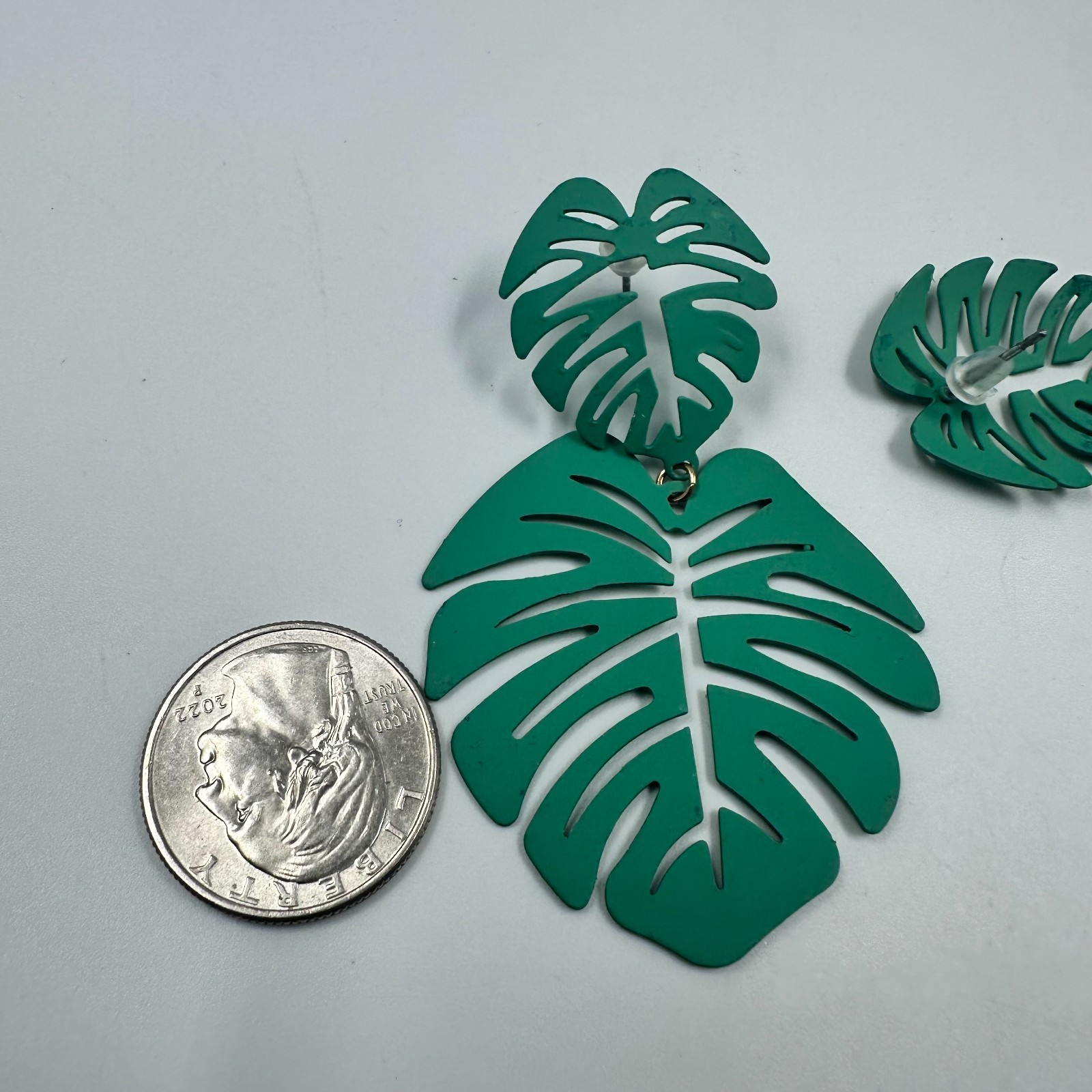 Monstera Leaf Dangle Earrings Green Tropical Beach Summer Jewelry Pierced