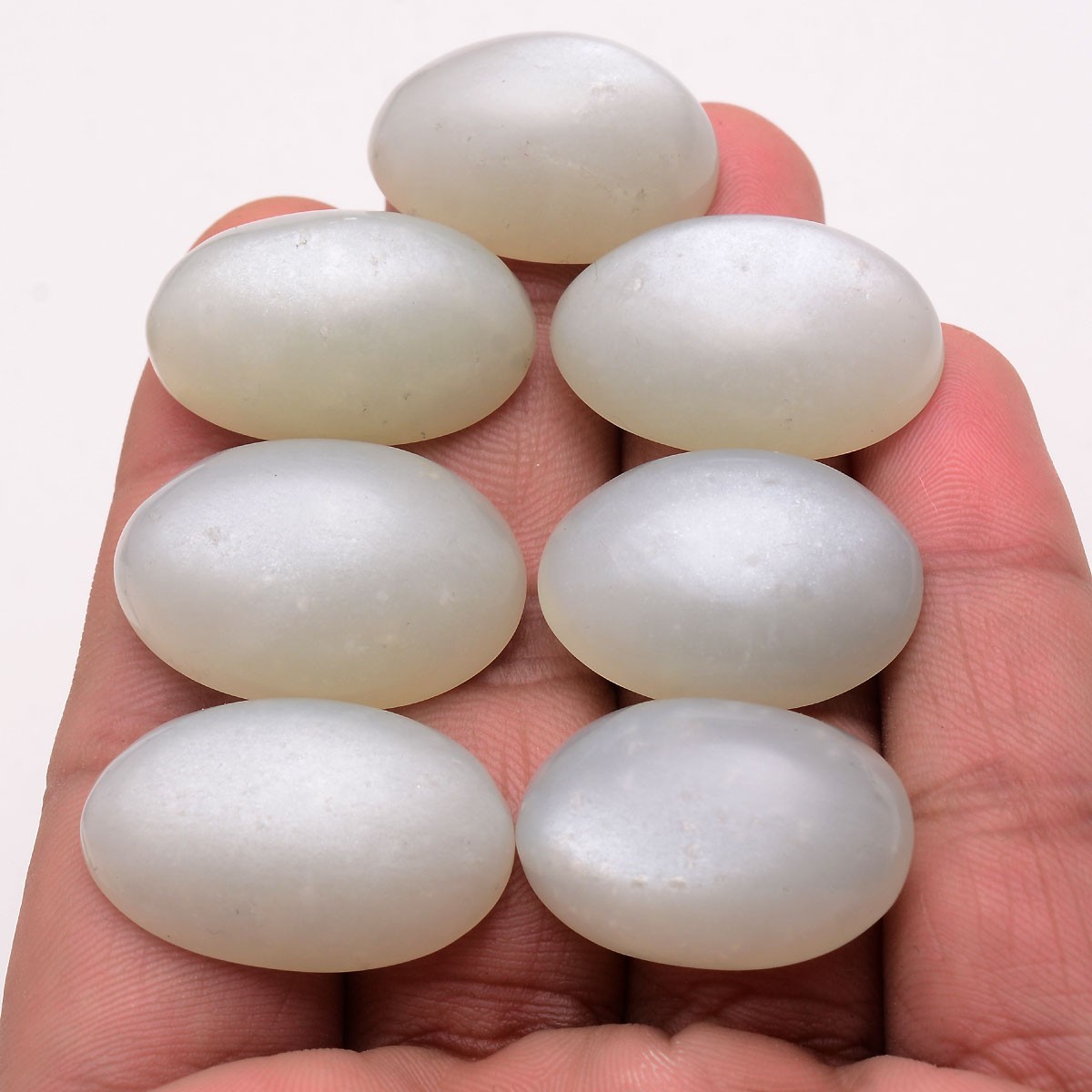 7 Pcs Natural White Moonstone 25mm-29mm Oval Cabochon Untreated Gemstones Lot