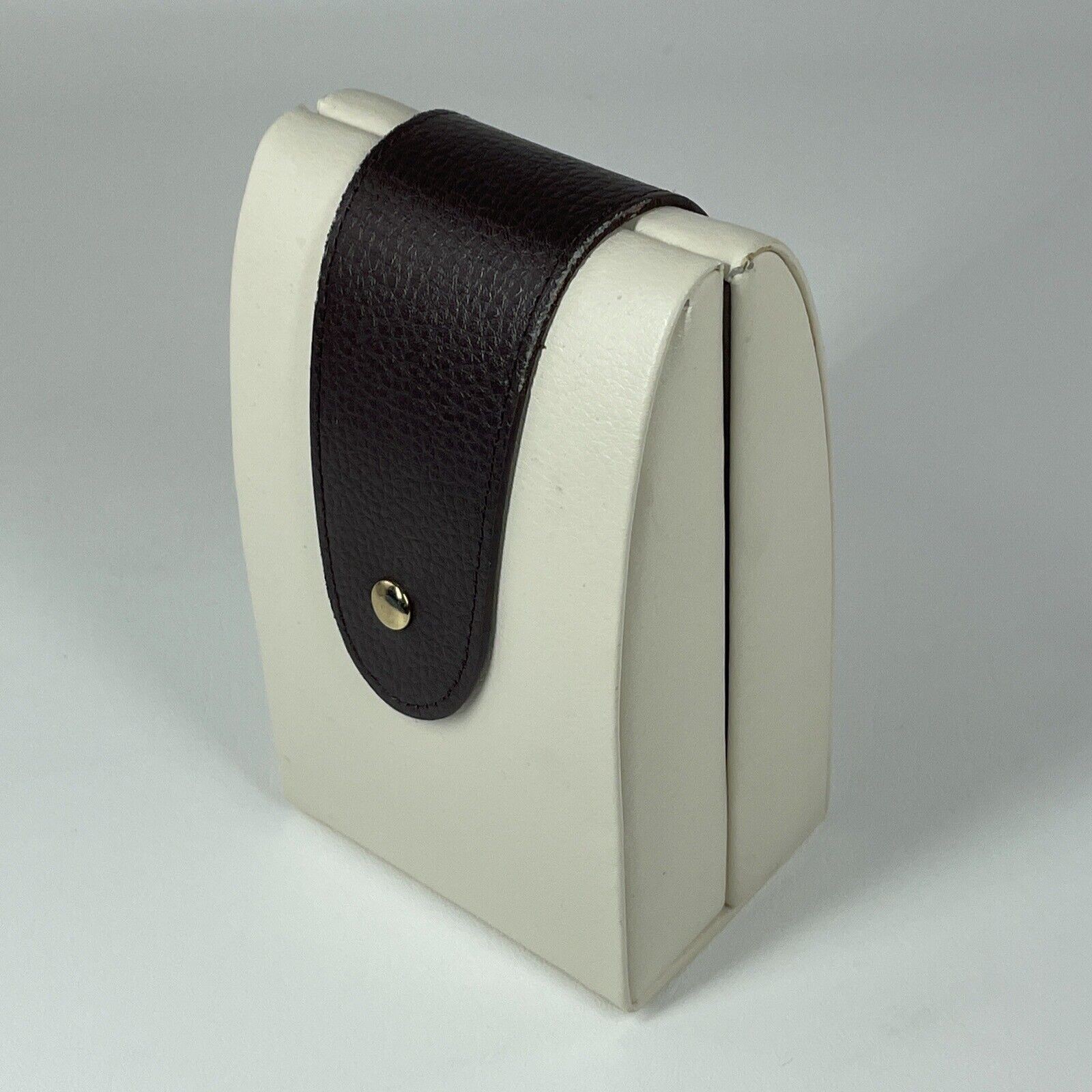 EUC BEY-BERK “Madeline” Ivory & Brown Leather Suede Folding Travel Jewelry Case