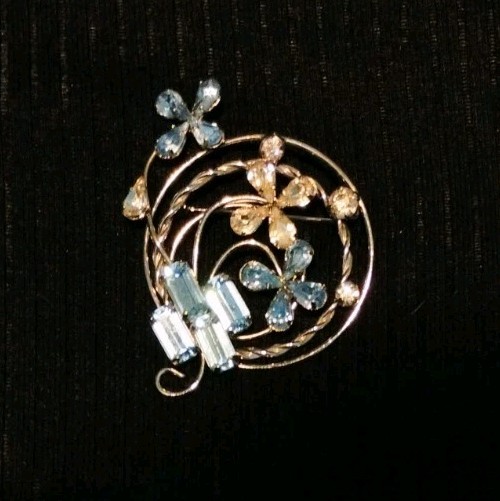 Vintage STAR ART Sterling Silver Twist Blue & White Crystal Flower Pin Pendant
