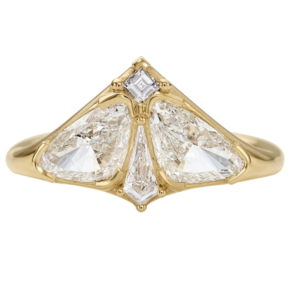 Wedding Diamond Ring Trilion Cut 1.50 Carat Gold GLI IGI Lab Created 14K Yellow
