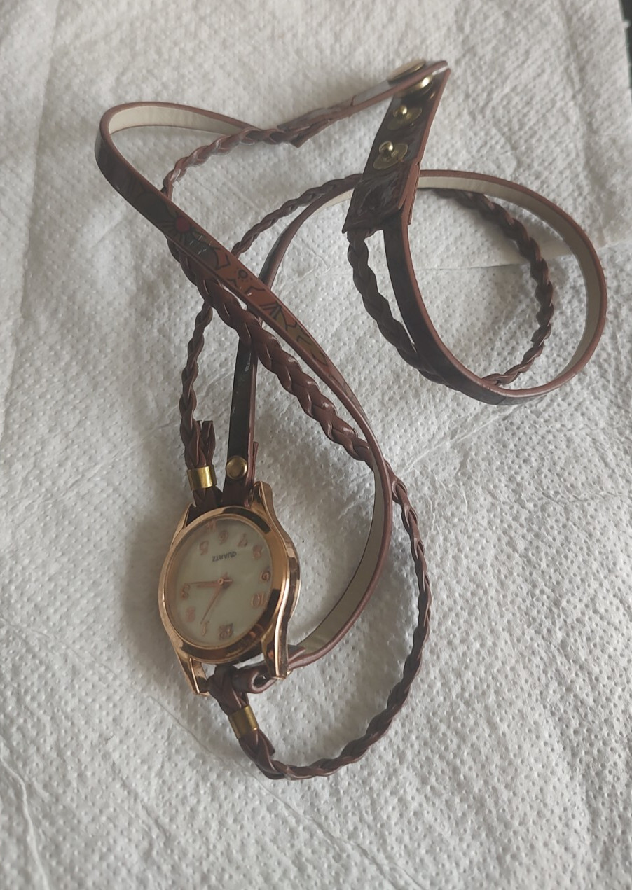 Multibrand Bracelet Watch leather Brown Women’s girls female Gold tone