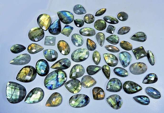 1Kg. NATURAL LABRADORITE CHECKER CUT MIX CABOCHON LOOSE GEMSTONE 120Pcs LOT