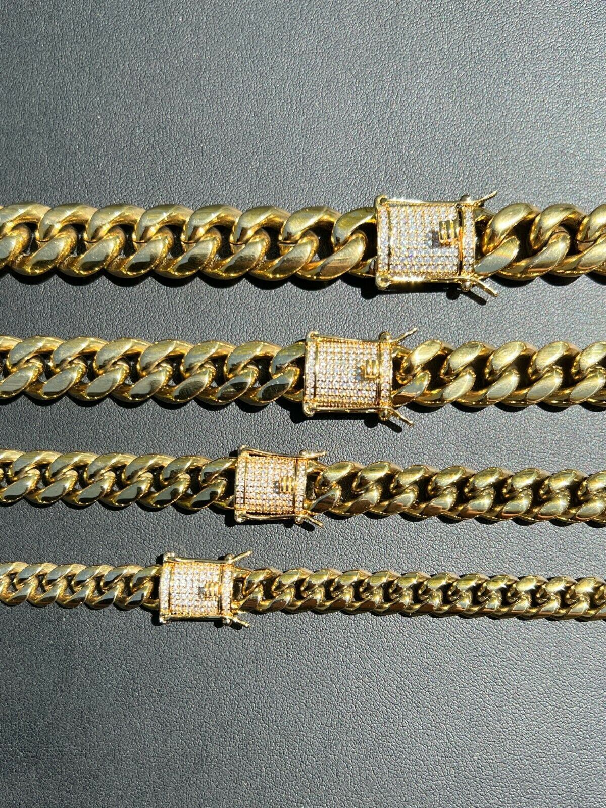 Miami Cuban Link Chain W. 1ct CZ Iced Clasp 14k Yellow Gold Plated Stainless