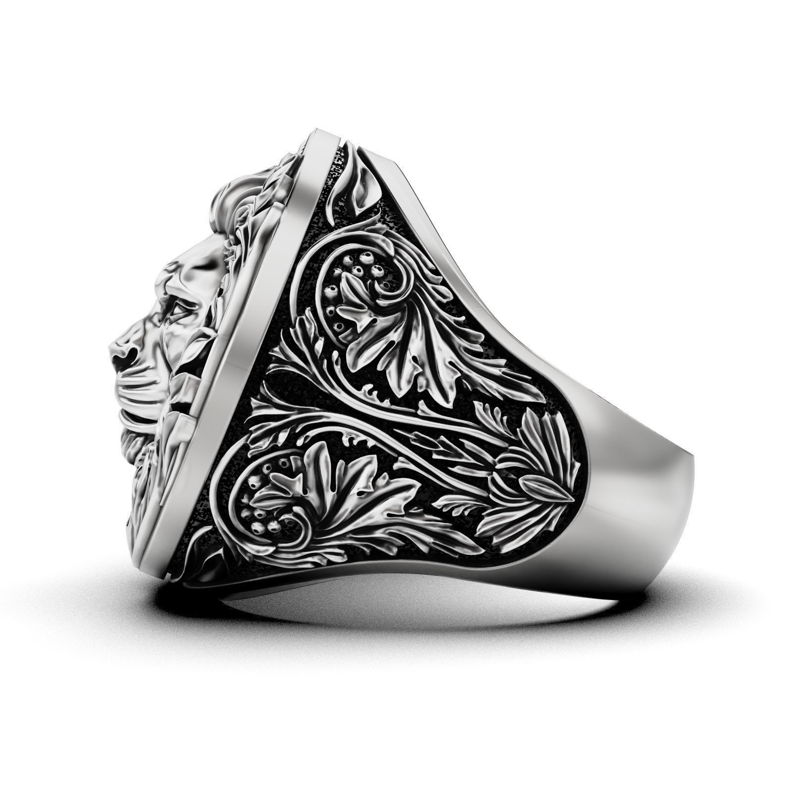 Oxidized Men’s Baroque Pattern Royal Lion Gothic Punk 925 Silver Statement Rings