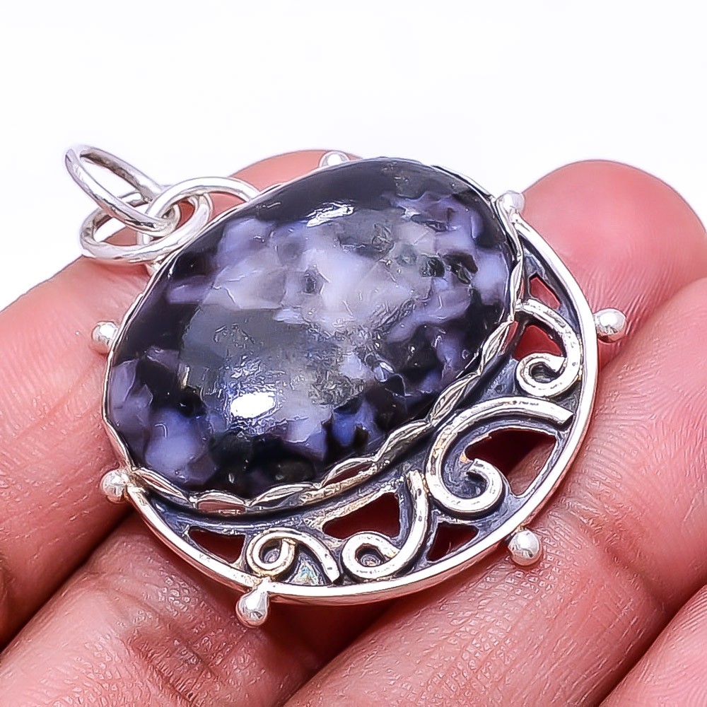 Natural Gabronite 925 Sterling Silver Pendant 1.64″ P17, Christmas Gift