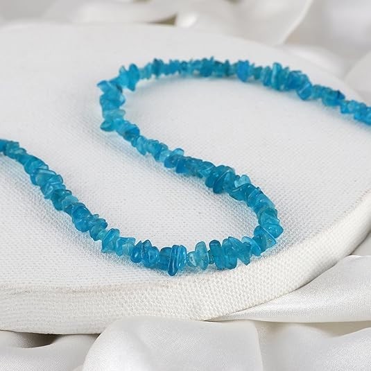 Neon Apatite Rough Nugget Beaded Necklace in 925 Sterling Silver, 24 Inch