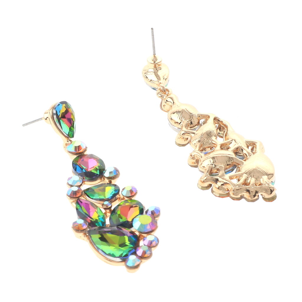 Gold Tone Metal Crystal Rhinestone Drop Post Earrings ER2528-VM