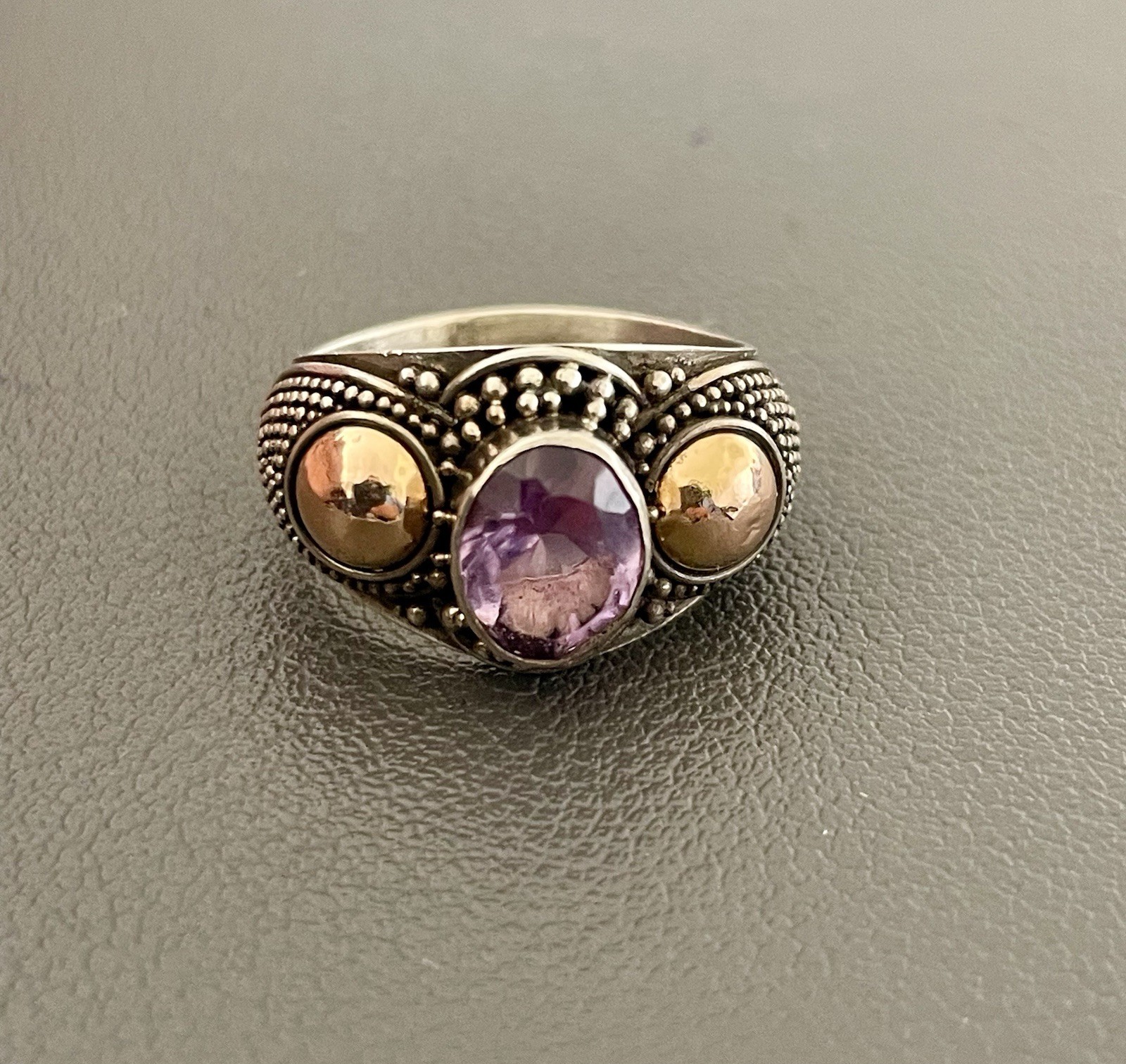 Vintage 925 Silver 18KT Yellow Gold 1.2CT Amethyst Ring (H12)