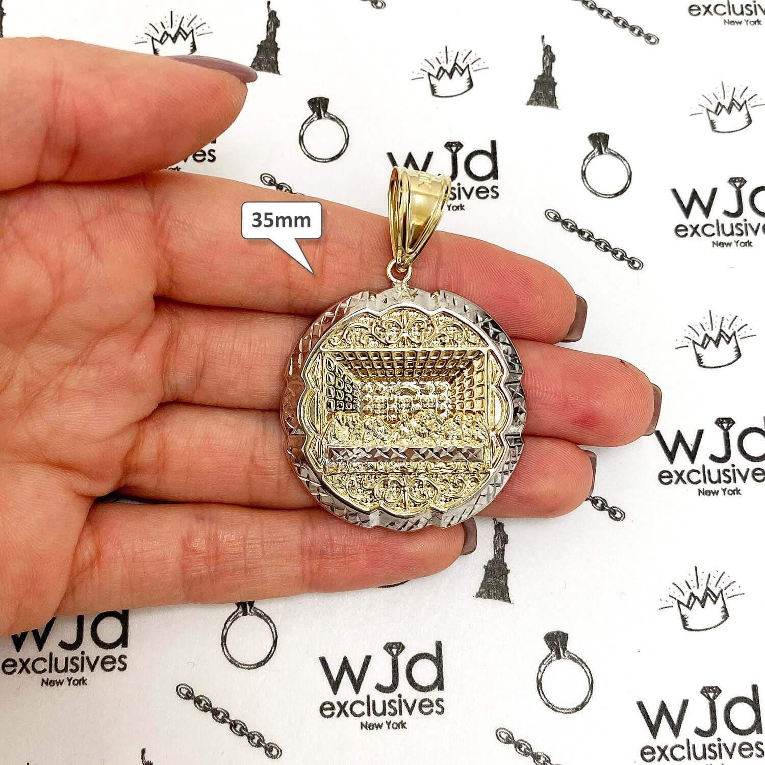Yellow Gold 10K Diamond-Cut 3D Apostles The Last Supper Round Pendant 15mm-75mm