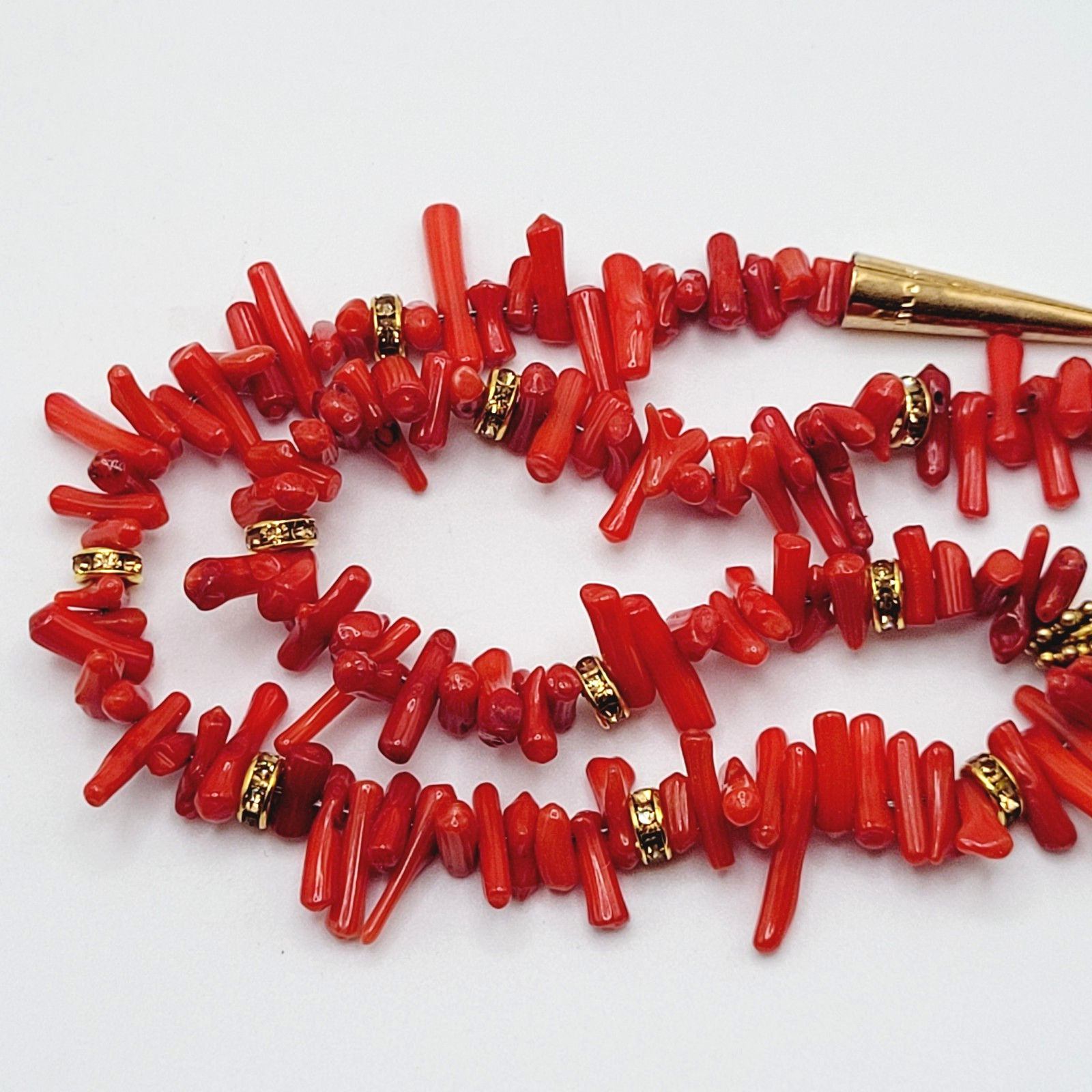 Vintage SW Artisan Red Branch Coral w Shell Pendant Gold Tone Cones Necklace