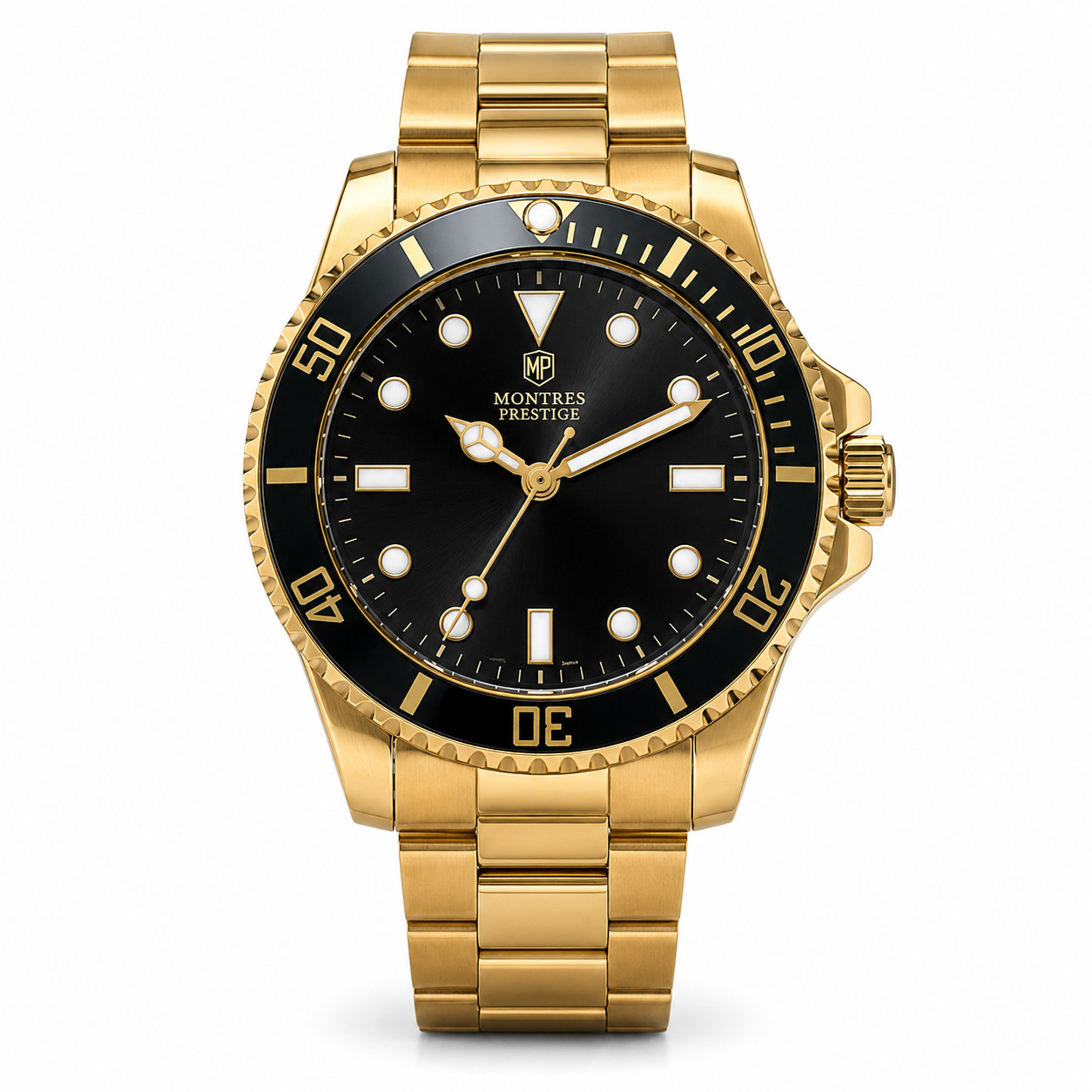 Montres Prestige MPW-0085 Gold Tone Diver Style Watch Black Dial w/ Box NEW
