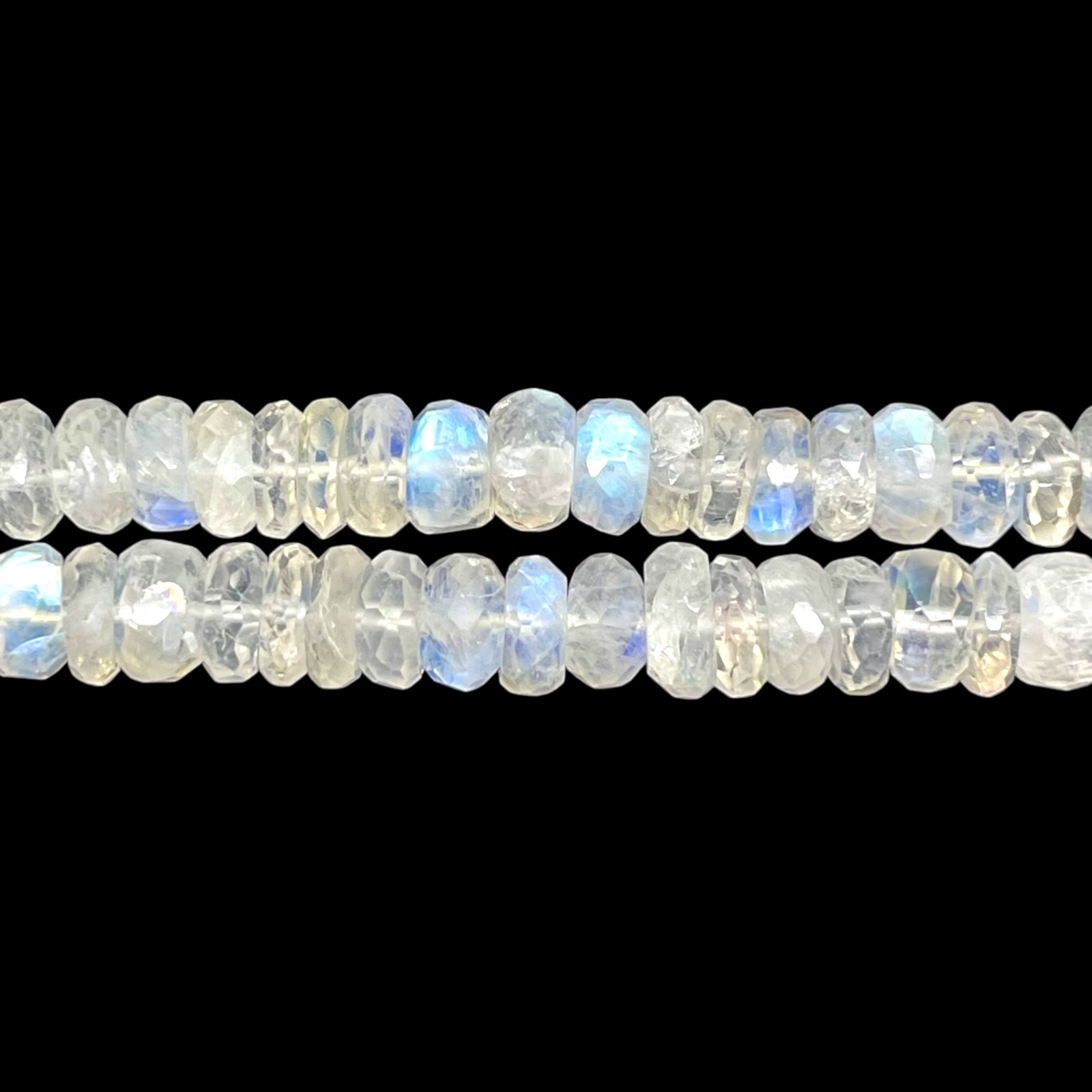 Natural Rainbow Blue Moonstone Necklace 5-6.5mm Faceted Beads 925 Clasp 18″