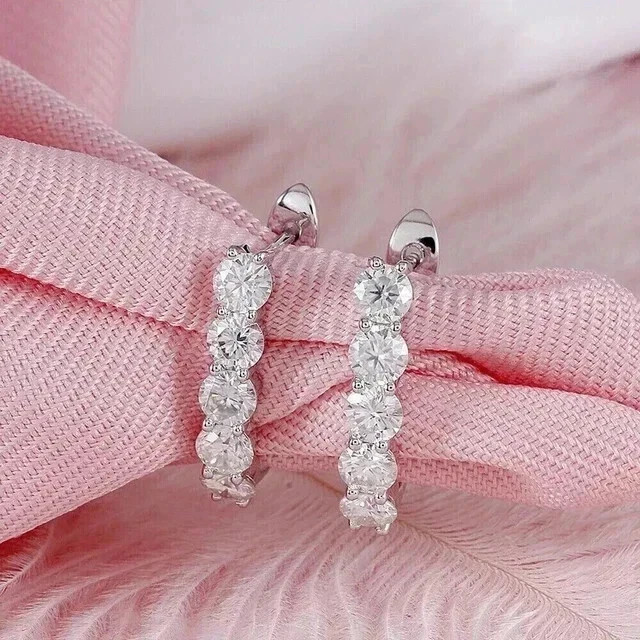2 Ct Round Cut Lab Created Diamond Hoop Huggie Earrings 14K White Gold Plated