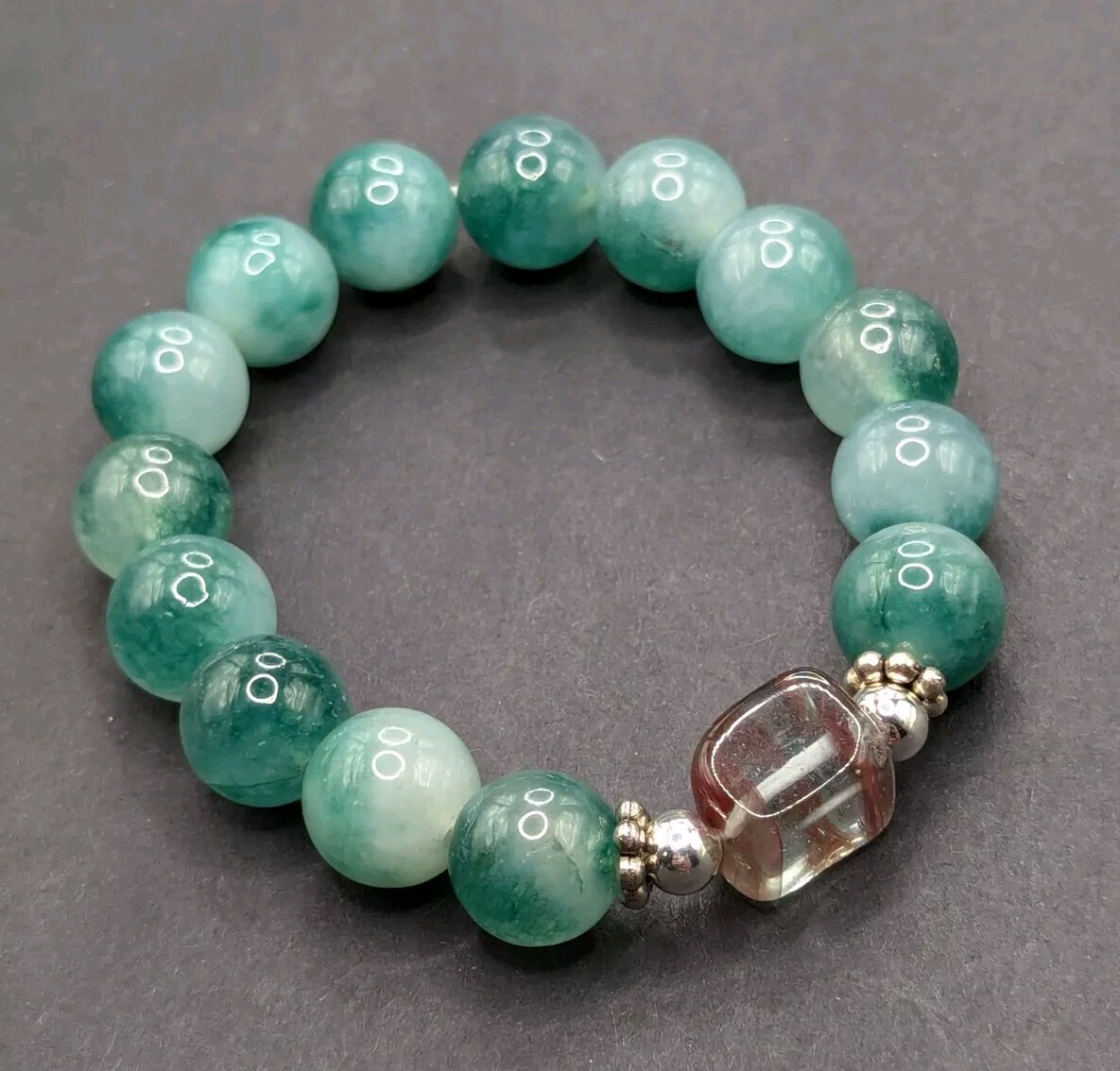 Green Chunky 12mm Beaded Stretch Stylish Bracelet (16cm) Small Wrist