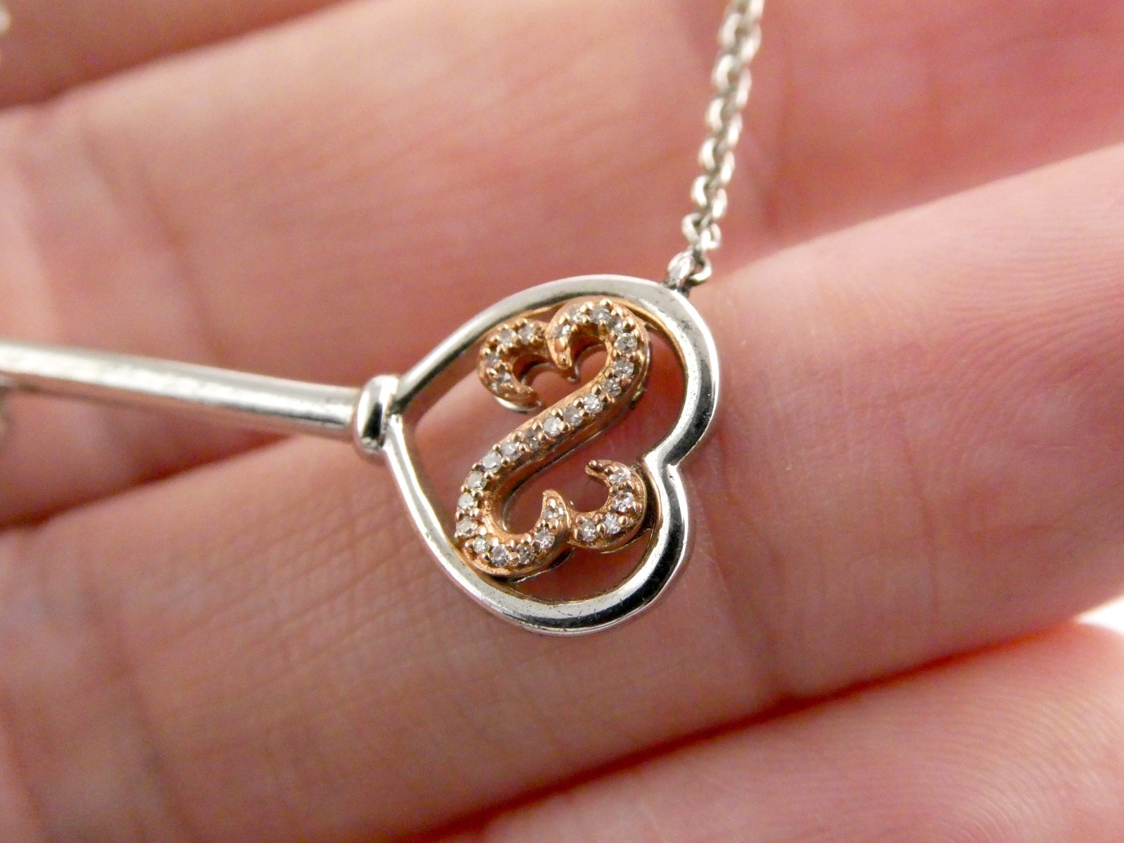 Jane Seymour Open Heart Sterling Silver 10k Natural Diamond Key Pendant Necklace
