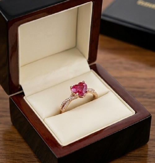 4Ct Heart Cut Simulated Pink Ruby/CZ Ring Twisted Pave Band 14k Rose Gold Finish