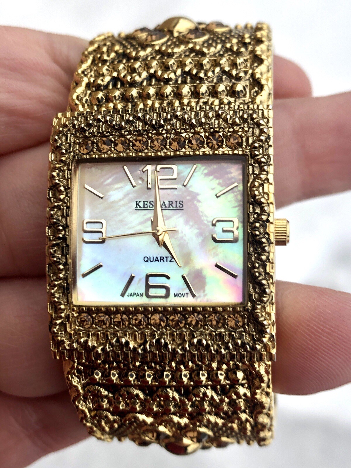 Kessaris Sparkling Crystal Rhinestones Gold Ladies Watch & Bracelet New In Box