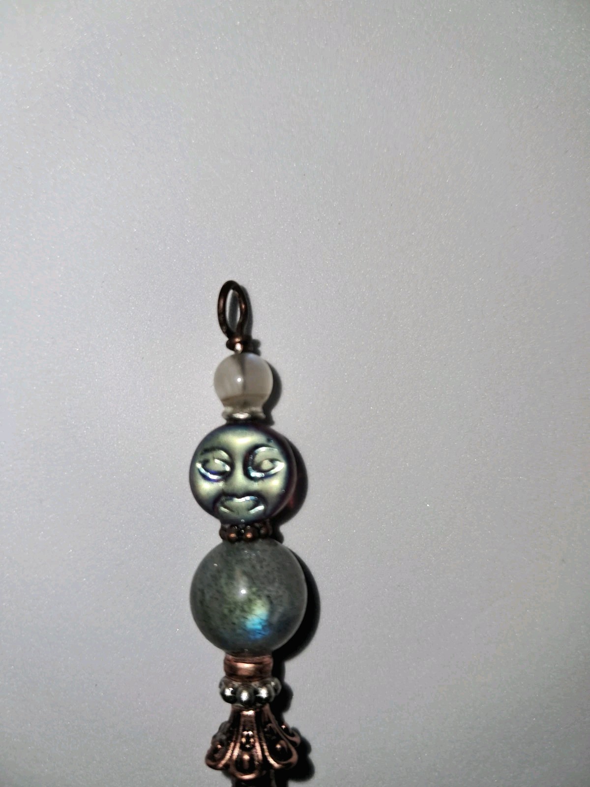LABRADORITE R MOONSTONE & Glass Purple AB MOON FACE MILKY QUARTZ Crystal PENDANT