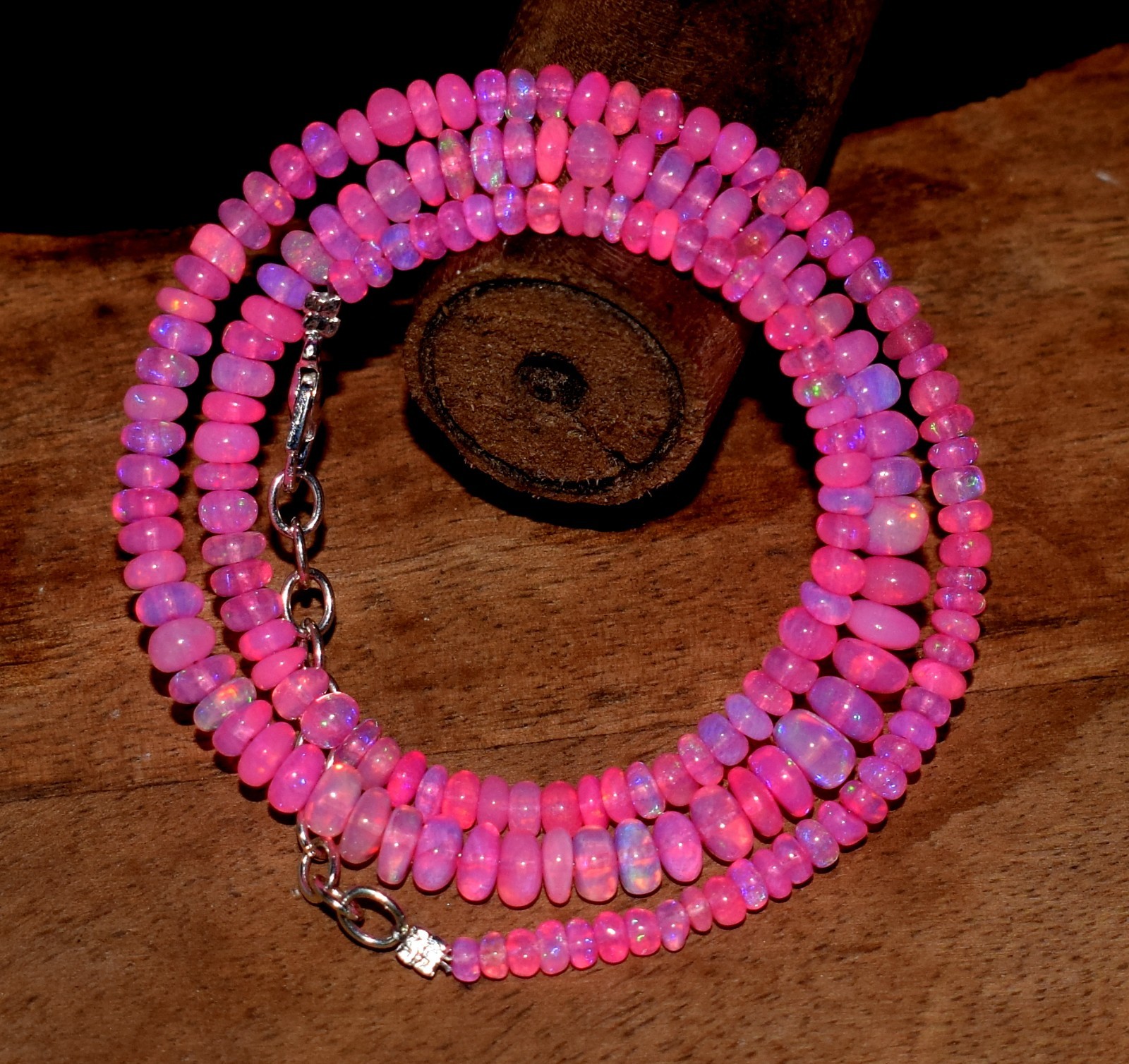 16″Natural Ethiopian Opal Wello Fire Opal Gemstone Bead Necklace