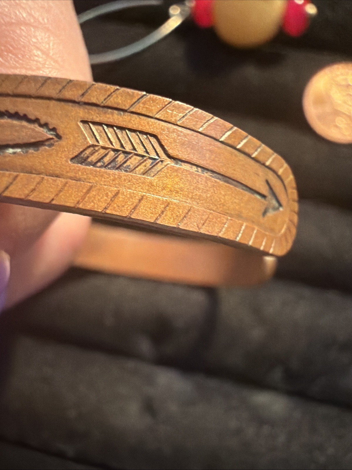 Navajo Fred Harvey Engraved Solid Copper Cuff bracelet Size 6 1/2