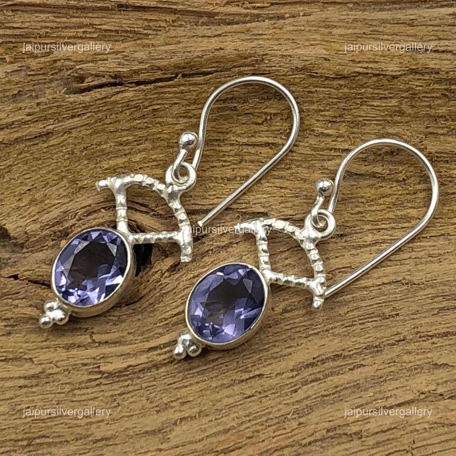 925Sterling Silver Iolite Gemstone Earrings Handmade Jewelry 1.5″ For Girlfriend