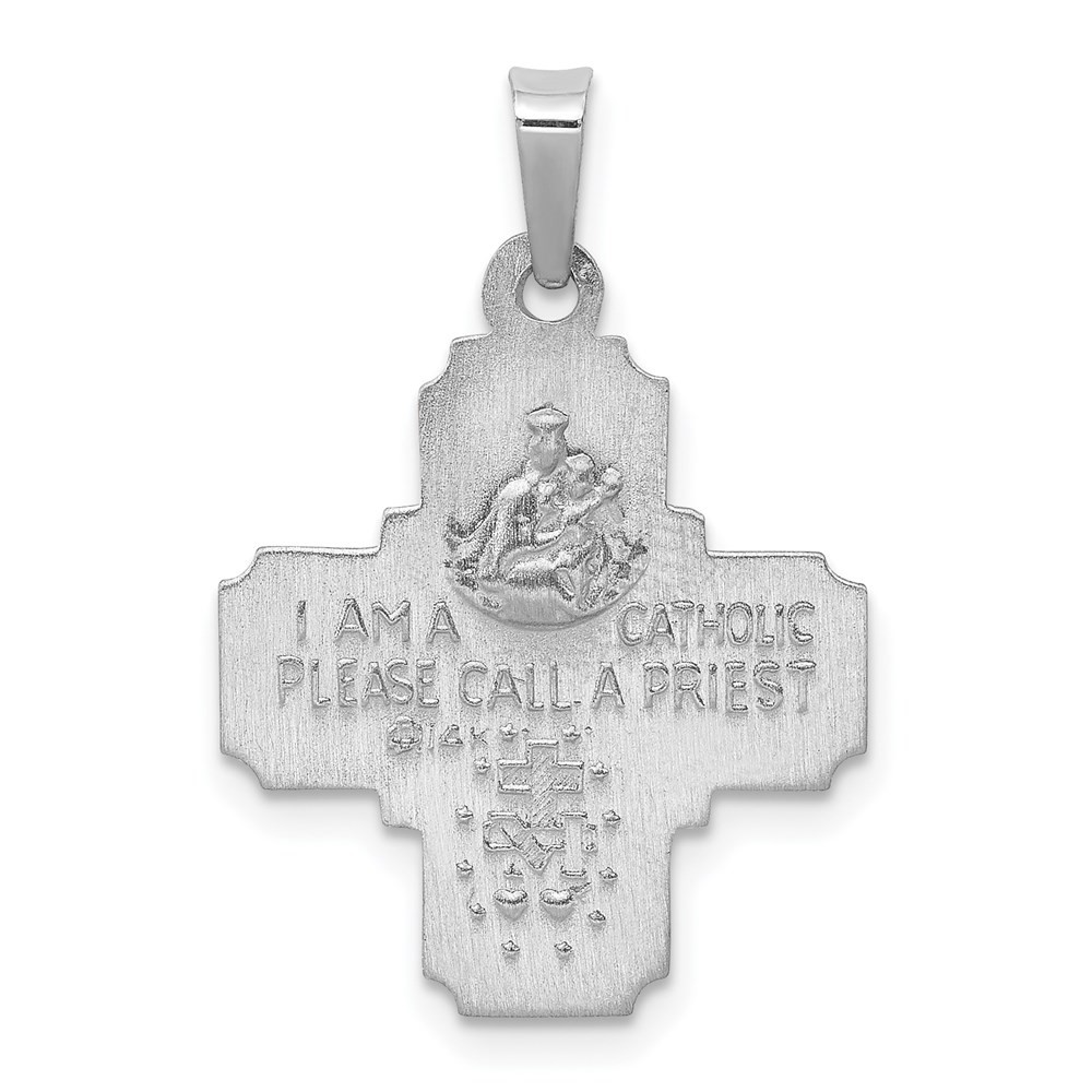 14k White Gold Polished and Satin Hollow Four-Way Medal Pendant Necklace Womens