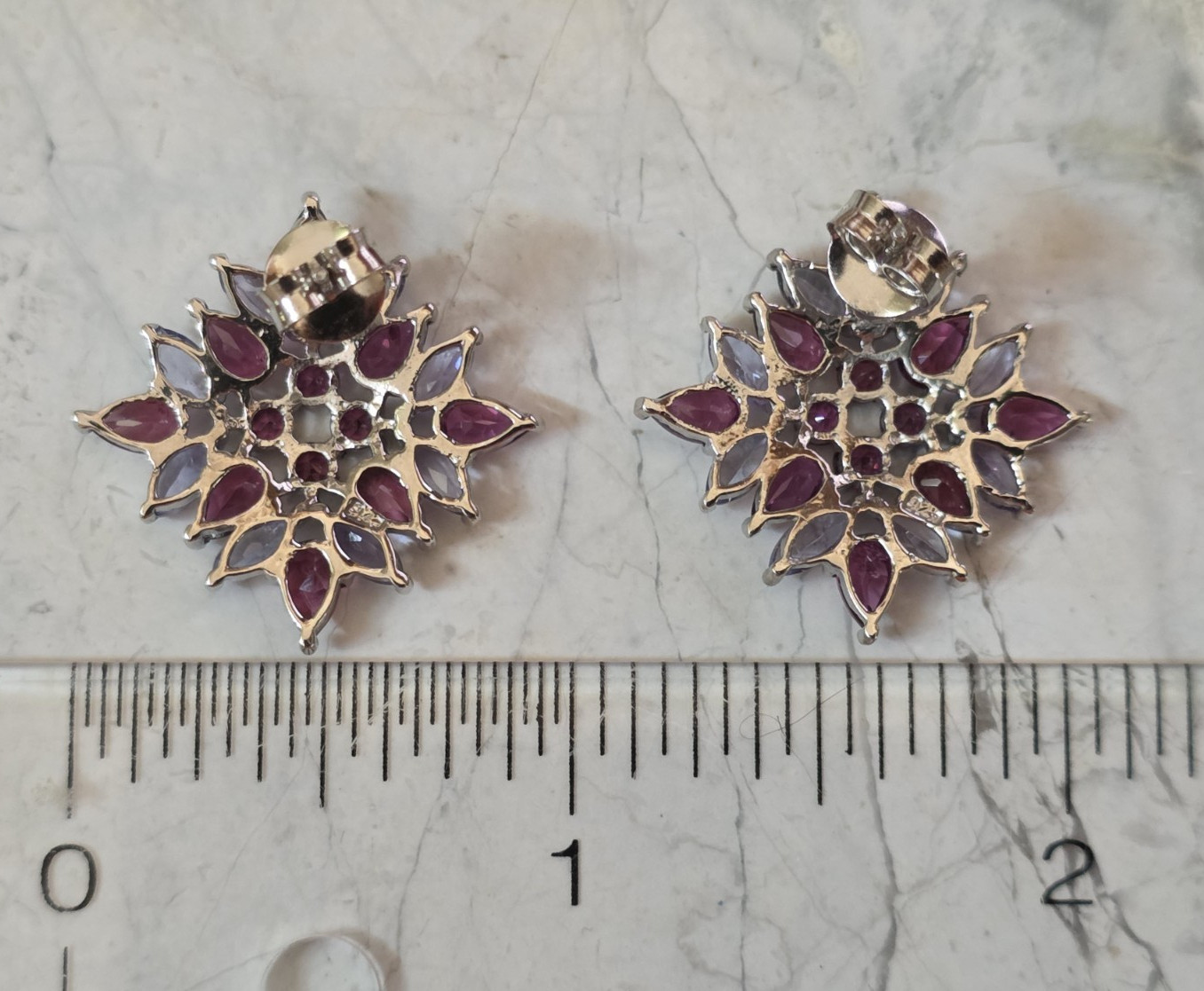 Natural Rhodolite & Tanzanite 14K WG Over 925 Sterling Stud Earrings, 4.52 ctw