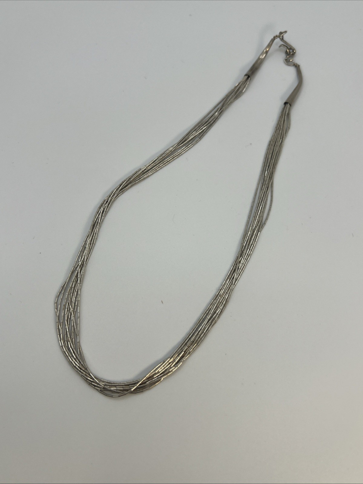 Vintage Sterling Silver 925 10 Strand Liquid Silver Necklace 16” Rising Sun Mark