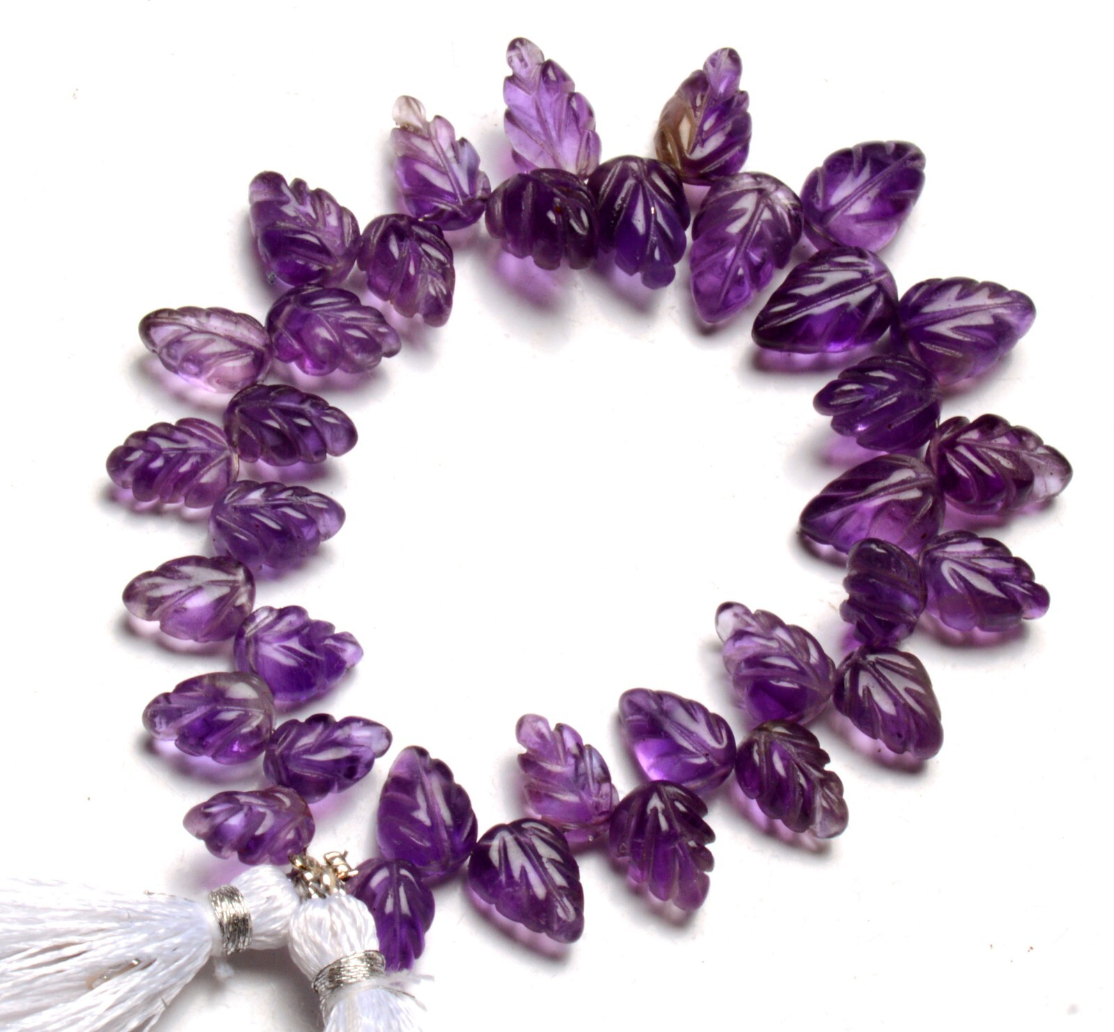 Natural Amethyst Gemstone 8 to 13 mm Size Hand Caved Leaf Shape Beads 7″ Strand