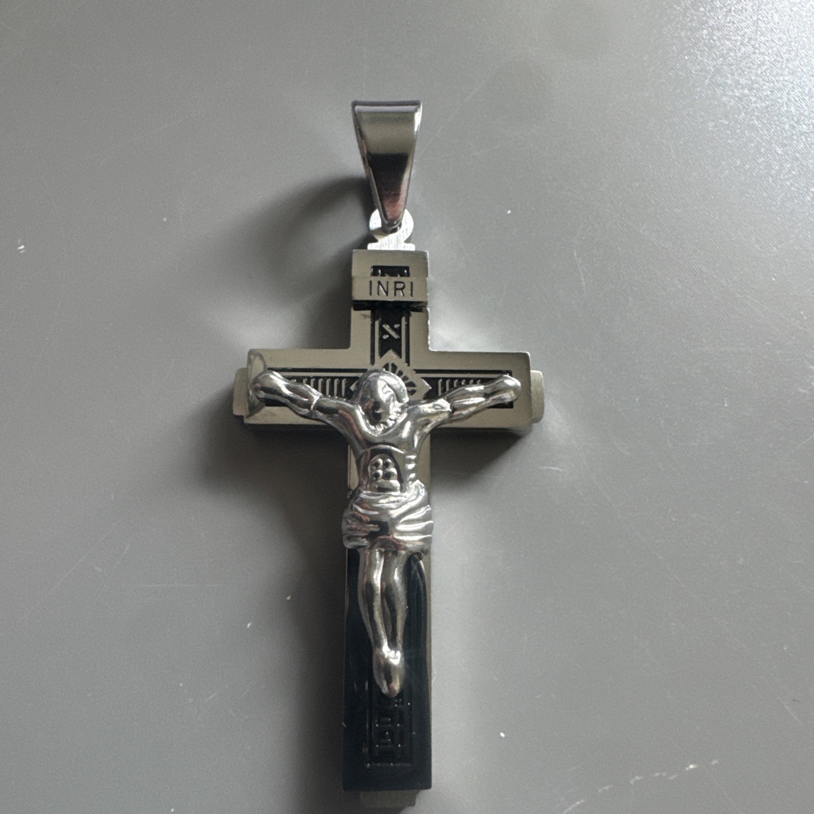 Silver-Tone Jesus Christ Cross Pendant Stainless Steel 24 Inch Chain Unisex Gift