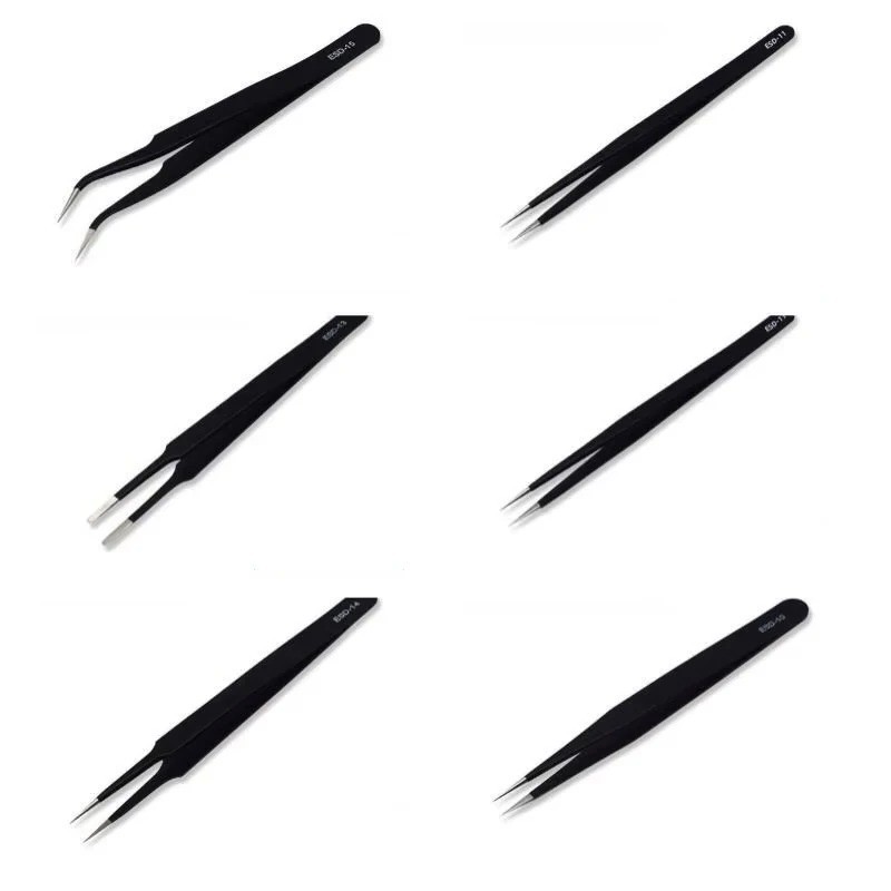 6pc Precision Tweezers Set ESD Anti-Static Stainless Steel Tools for Electronics