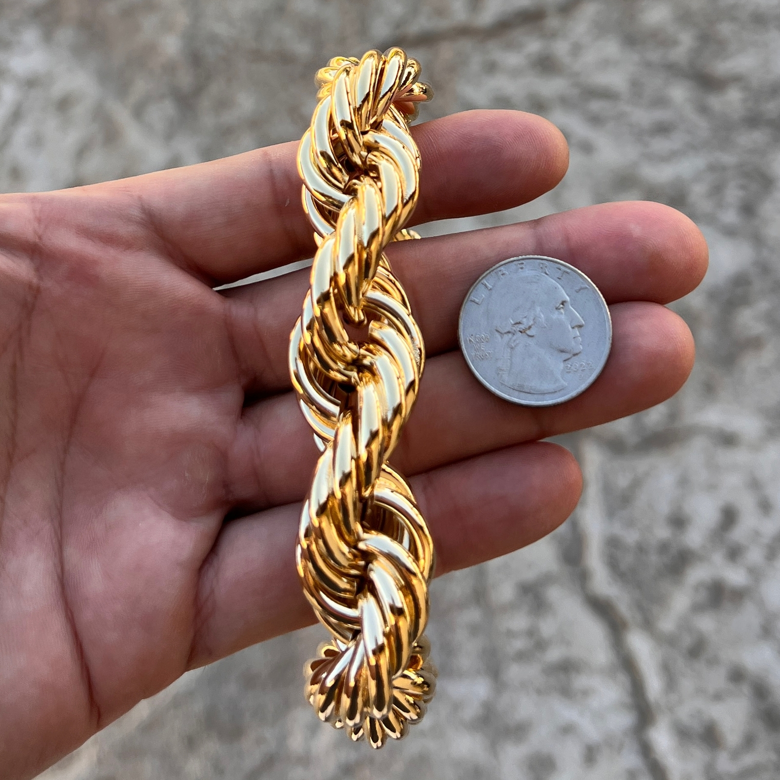 Mens 14k Gold Plated Chain Hollow Rope Big Dookie 20MM x 20″ Hip Hop Necklace