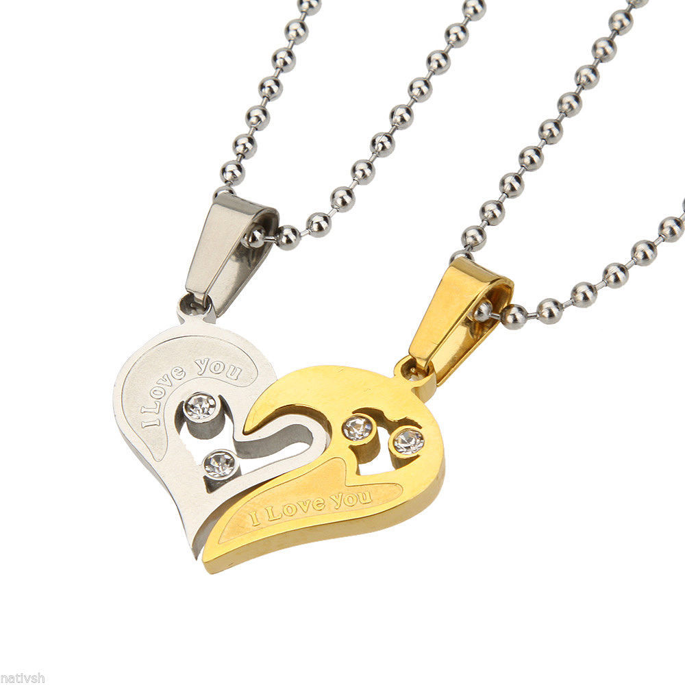 Stainless Steel Men Women Lover Couple Necklace I Love You Heart Shape Pendant